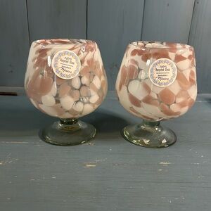 New Artisanal Recycled Glass Goblet — Pink & White Mosaic